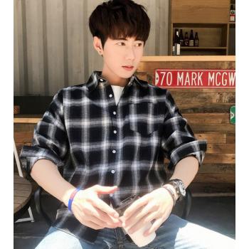 Autumn Plaid Loose Shirt Long Sleeve Thin Coat For Men