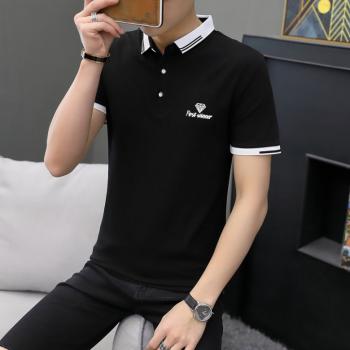 Black Letters Lapel Cotton T-Shirt For Men