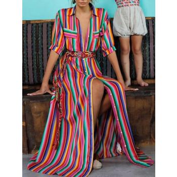 Bohemian Style Colors Dress Autumn And Winter Long Dress