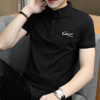 Cotton Short Sleeve Shirts Lapel Slim T-Shirt For Men
