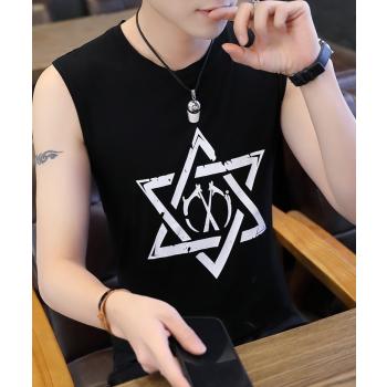 Fashion Round Neck Tops Printing Pure Cotton Vest For Men
