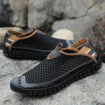 Genuine Leather Casual Shoes Mesh Travel Lazy Shoes