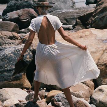 Halter Short Sleeve Bohemian Style Long Pure Dress