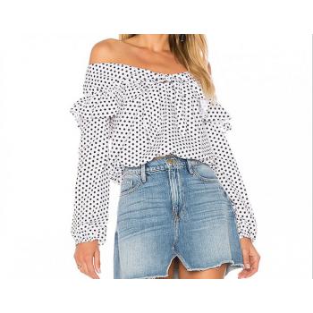 Horizontal Collar Bow Long Sleeve Shirt Sexy Strapless Tops