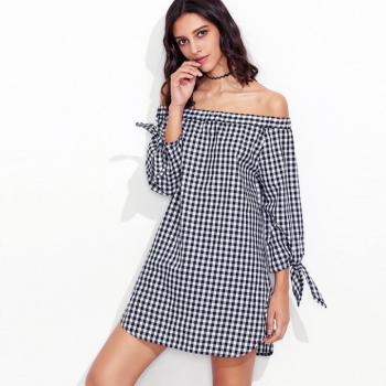 Horizontal Collar Tops Autumn Dress For Women