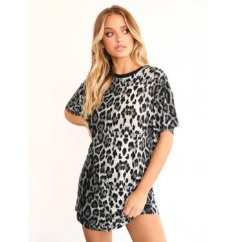 Leopard Short Sleeve Printing Loose Dress
