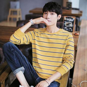 Long Sleeve Korean Style Hoodie Stripe T-Shirt For Men