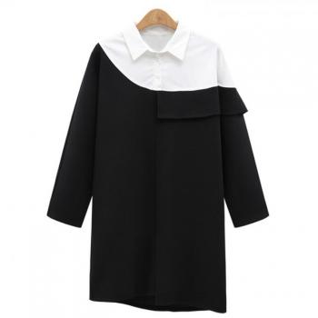 Long Sleeve Lotus Leaf Edges Splice Dress For Women