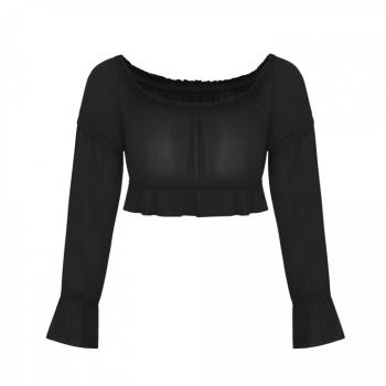 Long Sleeve Strapless T-Shirt Navel Sexy Chiffon Shirt