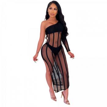 Net Hole Perspective Sexy Dress 2Pcs Set For Women