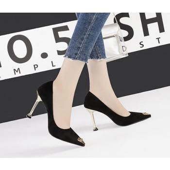 Pointed Metal Slim High-Heeled Shoes Sexy Broadcloth Shoes
