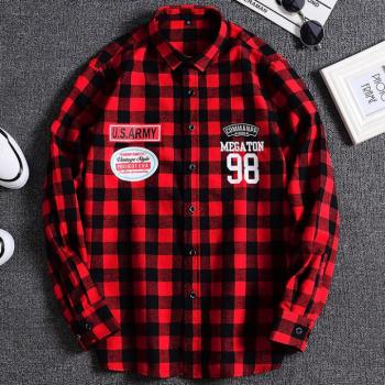 Pure Cotton Printing Casual Plaid Long Sleeve Shirt For Men