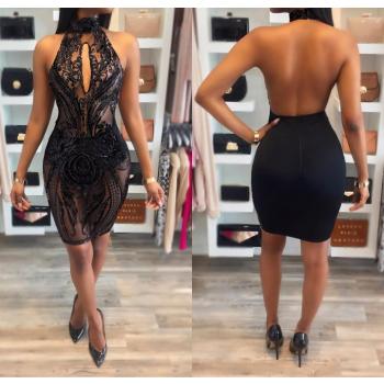 Sequins Nightclub Halter European Style Dress