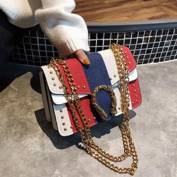 Shoulder Messenger Rivet Mixed Colors Chain Bag For Women