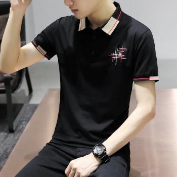 Slim Black Lapel Youth Embroidered T-Shirt For Men