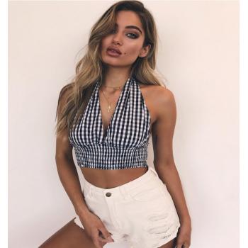 Small Plaid Sexy Short European Style Halter Vest
