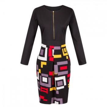 Splice Mixed Colors Short Sleeve Dress For Women