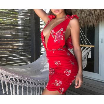 Tight Package Hip Lotus Leaf Edges Sexy European Style Dress
