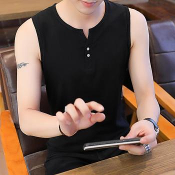 V-Neck Slim Black T-Shirt Sports Two Buckle Vest For Men