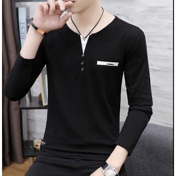 V-Neck Youth Pullover Autumn And Winter Slim T-Shirt For Men