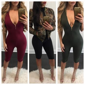 Zip European Style V-Neck Wear Bandage Sexy Conjoined Shorts