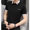 Cotton Printing Lapel Short Sleeve Black T-Shirt For Men
