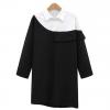 Long Sleeve Lotus Leaf Edges Splice Dress For Women