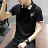 Slim Black Lapel Youth Embroidered T-Shirt For Men