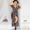V-Neck Sandy Beach European Style Printing Sexy Split Dress